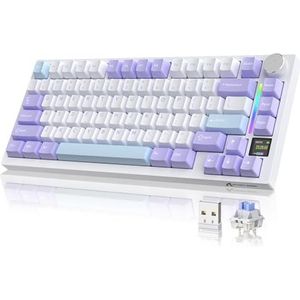 YINDIAO ATTACK SHARK X820 Ultra Gasket Mechanisch Toetsenbord met TFT-scherm en Knop, 75% ANSI-indeling, 2,4 GHz/BT/Bedraad, 5 Geluidsabsorberende Schuimen, Hot-swap, for PC, MAC (Paars, Shark Switch)