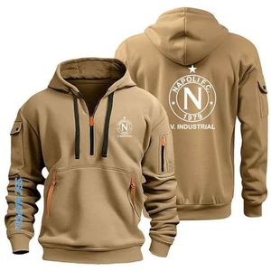 AHYAOFA Heren hoodies pullover met halve ritssluiting voor SS.C NA.Poli training looptrui actieve hoodie met zakken sweatshirt capuchon jas bovenstuk, Khaki-2, 3XL-4XL Grote maten Tall