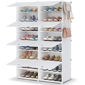 HOMIDEC Schoenenrek, 8-laags schoenenopbergkast, 32 paar, kunststof schoenenplanken, organizer voor kast, hal, slaapkamer, entree