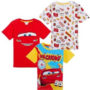 Disney Cars T-shirts voor jongens, Lightning McQueen Dress Up Top, korte zomer-T-shirts, verpakking van 3 stuks, rood/wit/multi, 2-3 Jaar