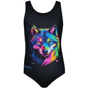 Aquarti Meisjes Badpak met Racerback en Dolfijn Print, Wolf/Zwart, 128