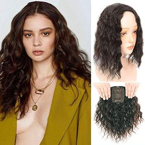 Midden Deel Pluizige Krullend Golvend Haar Topper Clip in 8x12cm Natuurlijke Huid Base Wiglet (Golvy/30cm, Donker Zwart)