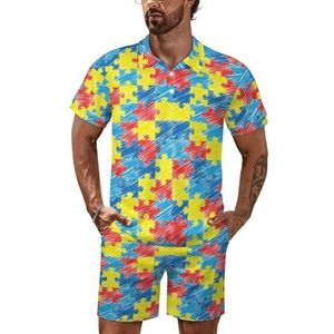 Kleur Autisme Bewustzijn Puzzel Mannen Polo Shirt Set Korte Mouw Trainingspak Set Casual Strand Shirts Shorts Outfit M