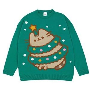 Pusheen Women's Green Christmas Knit Sweater Feestelijke Vakantietrui - Schattig & Gezellig | Stijlvolle Pusheen the Cat Kerstkleding | Feestelijk sweatshirt met kattenthema | Deel de vakantiegeest