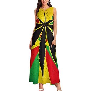 Wiet Blad op Rastafari vlag damesjurk mouwloze lange maxi-jurk strand swing jurken L