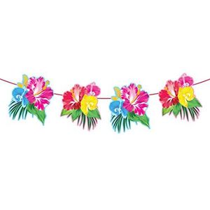 Caraïbische Hibiscus wimpelslinger, 6 m, zomerse partyketting om op te hangen, ideaal voor strandfeesten en Hawaïaanse feesten