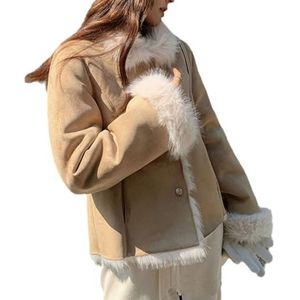 Dames Sherpa-jas Van Imitatieleer, Parka Met Voering en Omslagkraag, Streetwear(S)