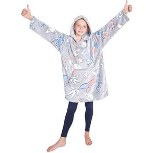 CityComfort Deken met capuchon voor kinderen, fleece hoodie-deken om aan te trekken, grijs, Eén maat (Grijze GITD)