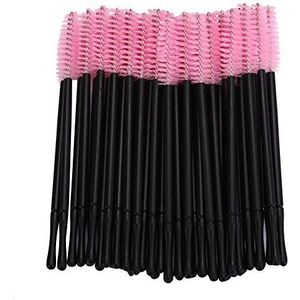 100 Stuks Wegwerp Wimper- en Wenkbrauwborstel Set - Mascara Wand Spoolie en Applicator (Roze)