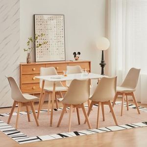 TOOSIS Set van 4 eetkamerstoelen, gestoffeerde keukenstoelen, Scandinavische stoelen voor keuken, woonkamer en eetkamer - 6 lichtbruin