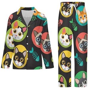 Katten En Visgraat Pyjama Sets Met Lange Mouwen Voor Vrouwen Klassieke Nachtkleding Nachtkleding Zachte Pjs Lounge Sets