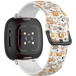 Zachte sportband compatibel met Fitbit Sense / Sense 2 / Versa 4 / Versa 3 (herfst oranje pompoenen bloemen bladeren) siliconen armband accessoire