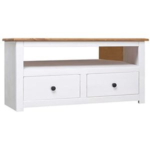 Hoek-tv-meubel met 2 lades en een open vak, eenvoudig schoon te maken, massief grenenhout (Color : White and natural wood color, Size : 36.6"" x 19.3"" x 19.3"" (W x D x H))