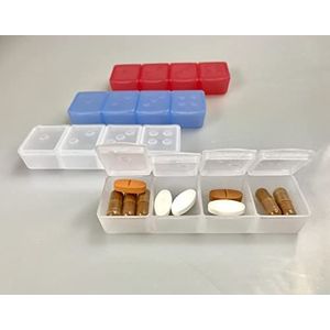 Medicijndispenser, pillendoos, pillendoos, set van 3 stuks, kleuren: blauw, rood, wit