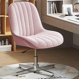 Cross Legged Bureaustoel Armless Bureaustoel Zonder Wielen Hoge Rug Draaibare Bureaustoelen Hoogteverstelling Computer Stoel Voor Ijdelheid Home Office Slaapkamer (Color : /Pink)