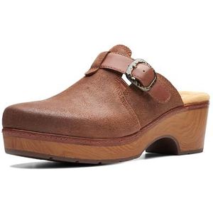 Clarks Paizlee Nora klomp voor dames, Tan suede, 9.5 Wide