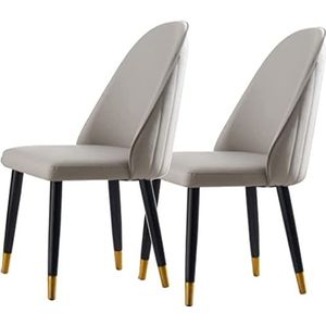 GEIRONV Modern design eetkamerstoel set van 2, houten poten keukenstoel microvezel lederen stoelen zachte gewatteerde zitting for kantoor lounge slaapkamer Eetstoelen (Color : Light Gray, Size : 92*