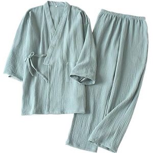Japanse Pak Liefhebbers 100% Katoen Crêpe Pyjama Lange Mouwen Broek Tweedelige Kimono Pak for Mannen En Vrouwen Nachtkleding (Color : Green, Size : XXL)