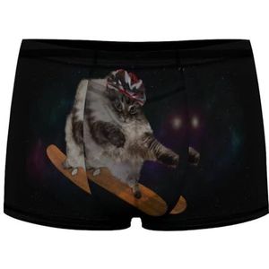 Grappige Kat Schaatsen in Cosmos Heren Boxer Slips Sexy Shorts Mesh Boxers Ondergoed Ademend Onderbroek Thong