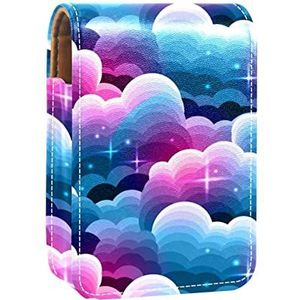 Make-up Lipstick Case voor Buiten Paars Wolken Draagbare Lippenstift Organizer met Spiegel Dames Mini Make-up Tas Neemt Tot 3 Lippenstift, Veelkleurig-1, 9.5x2x7 cm/3.7x0.8x2.7 in,