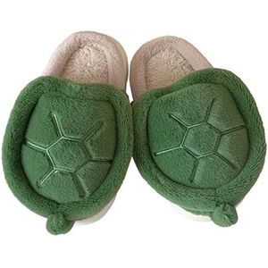 JadeRich Leuke schildpadpantoffels voor dames, traagschuim, warme pluche winterhuisschoenen, grappige dierenpantoffels, Groen, 3.5/4.5 UK