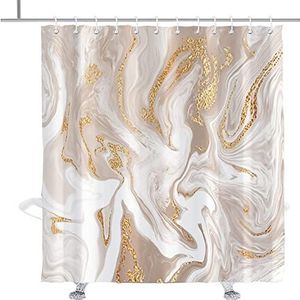 Marmeren gouden douchegordijn, abstracte textuur douchegordijnen 3D douchegordijnen schimmelbestendig decoratieve badkamergordijnen waterdichte polyesterstof met haken 200 cm x 200 cm