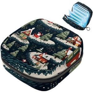 MUOOUM Kerstboom Patroon Maandverband Opbergtas Menstruatie Pad Tas Draagbare Menstruatie Cup Pouch met Rits voor Tiener Meisjes Vrouwen Dames
