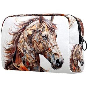 Mooie paard canvas cosmetische tas rits zak, reizen make-up tas voor vrouwen en meisjes, Veelkleurig #02, 18.5x7.5x13cm/7.3x3x5.1in, Modieus