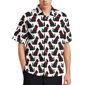 Zwarte kat patroon Hawaiiaanse shirt voor mannen zomer strand casual korte mouw button down shirts met zak