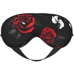 Zwart Wit en Rode Rozen Print Comfortabel Oogmasker Ademend Verstelbare Mannen Vrouwen Lichtgewicht Reizen Yoga Werk