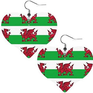 Vrouwen Oorbellen Mode Dangle Oorbellen Delicate Oordruppel Sieraden Gift Faux Lederen Welsh Dragon Vlag, Eén maat, Leer, Geen edelsteen