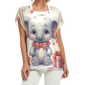 Leuke cartoon olifant dames korte vleermuismouwen shirt ronde hals T-shirts losse tops voor meisjes, Patroon, M