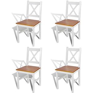 vidaXL Eetkamerstoelen 4 stuks, accentstoel met gebogen lattenrug, eetkamerstoel voor keuken restaurant, moderne Scandinavische stijl, wit grenenhout