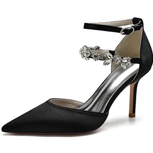EICOFF Dames Bruiloft Pumps met Strass Enkelbandje voor de Bruid, Puntige Neus, Hoge Hakken, Feest, Werk, Speciale Gelegenheden, Formeel,zwart,35 EU