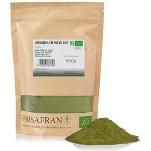 FRISAFRAN | Bio Moringa Poeder 500g | pure moringa | Moringabladeren | gepoederd blad | Moringa-plant | Biologische superfood | Voedzaam | Antioxidant | 100% natuurlijk | Veganistisch | Glutenvrij