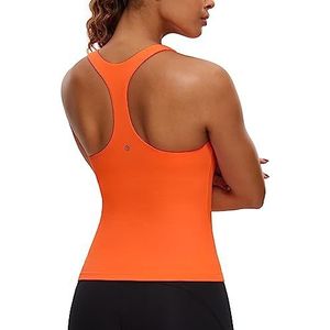 CRZ YOGA Vrouwen Workout Tank Tops met Ingebouwde BH Racerback Atletische Top Longline Sport BH Neon oranje S