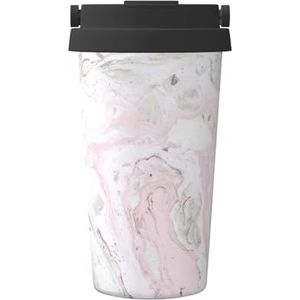 SPPONG Roze Abstracte Inkt Marmer Grijs Artistieke Print Reizen Mok Koffie Cup Thermische Lekvrije, Geïsoleerde Roestvrij Stalen Fles