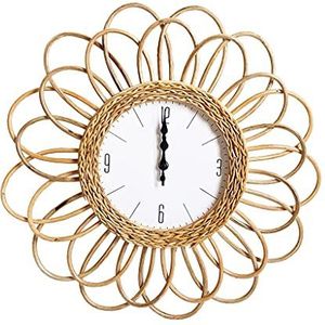 Wanghuaner Wandklok, rotan handgeweven frame wandklok DIY eenvoudig ontwerp muur opknoping horloge voor thuis