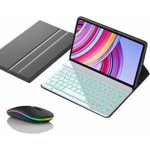 Toetsenbordhoes voor Redmi Pad Pro 12.1"", Magnetisch Afneembaar Draadloos Achtergrondverlichting Toetsenbord met Bluetooth Muis,Wit
