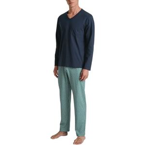 Calida Relax Imprint Pyjama, lange heren, van 100% katoen, Dark Sapphire, 56