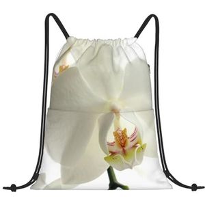 EgoMed Trekkoord Rugzak, Rugzak String Tas Sport Cinch Sackpack String Bag Gym Bag, Bloemen Witte Bloemen Orchidee Elegante Moderne Trendy, zoals afgebeeld, Eén maat