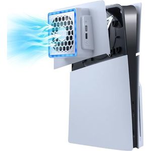 Mcbazel PS5 Slim Side Faceplate Cooling Fan with RGB Light,3-Speed Heat Dissipation Adjustable Cooling Fan Accessory with 2 Extra USB Ports Compatible with PS5 Slim Digital/Disc Edition Console -White