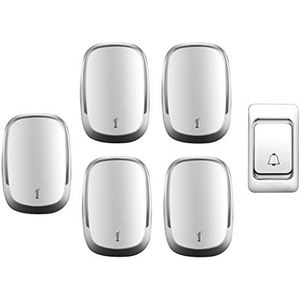 Deurbel, Draadloze deurbel waterdicht 36 melodieën 300M 1 zender 5 ontvangers LED Multicolor(Silver)