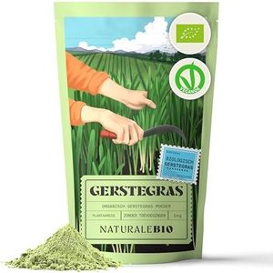 NaturaleBio Biologische Rauwe Gerstegraspoeder, 1Kg. Bio, Natuurlijk en Puur, Geteeld in Europa. Ideaal voor groen sap, smoothies of recepten. Geschikt voor Vegetariërs en Veganisten.