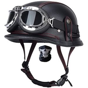 Motorfiets Retro Half Helmen Brengen ECE Open Gezichtsmasker Motorhelm JetHelm Bromfiets Scooter Helm Pothelm, Motorhelm, Skateboard, Helikopterhelm, Retro, Volwassen Heren,dames