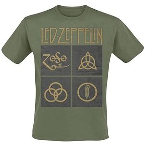 Led Zeppelin Green Symbols T-shirt olijf L 100% katoen Band merch, Bands