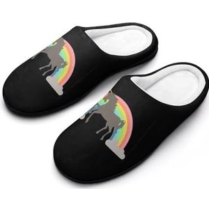 Regenboog Eenhoorn Katoenen Slippers Voor Vrouwen Warme Anti-Slip Rubber Zool Huis Schoenen Voor Indoor Hotel 11-12 (42-43)