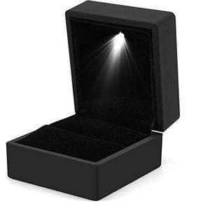 Duevin Ring doos met LED licht bruiloft ring box huwelijksaanzoek ring box voor verlovingsring sieraden ringhouder huwelijk verlovingsring (zwart)
