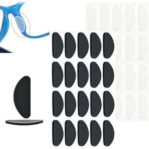 YPYMOD Neuspads voor bril, antislip, siliconen, D-vorm, zelfklevend, antislip, dunne neuspads voor brillen, zonnebrillen (wit, zwart)
