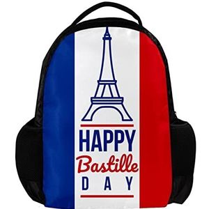 Rugzak voor vrouwen en man Happy Bastille Day Frankrijk Vlag School reizen werk Rugzak, Meerkleurig, 27.5x13x40cm, Rugzak Rugzakken